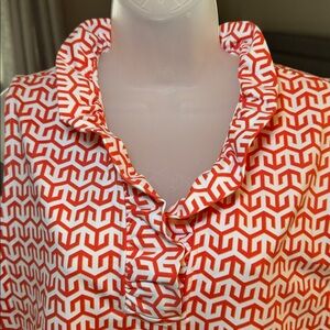 J. McLaughlin Durham Ruffled V-Neck Sleeveless Sky Lattice Top Size XL